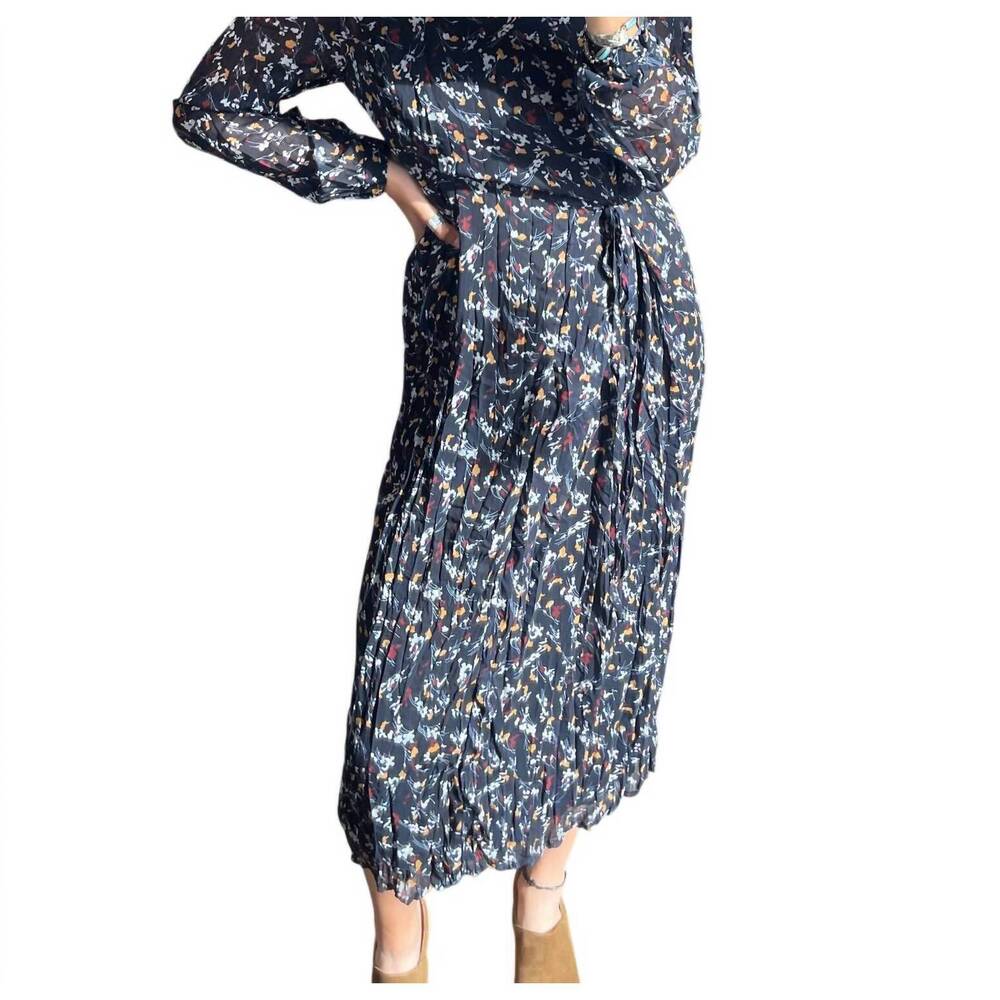 NEW THE KORNER floral belted midi dress in black